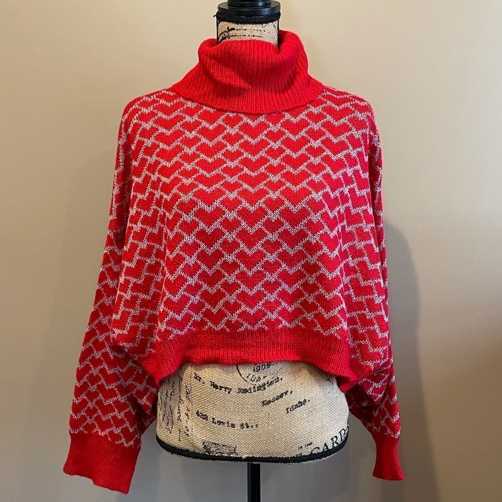 NWT Anthropologie Molly Bracken Shimmer Hearts Turtleneck Sweater Medium #034 - Picture 4 of 5